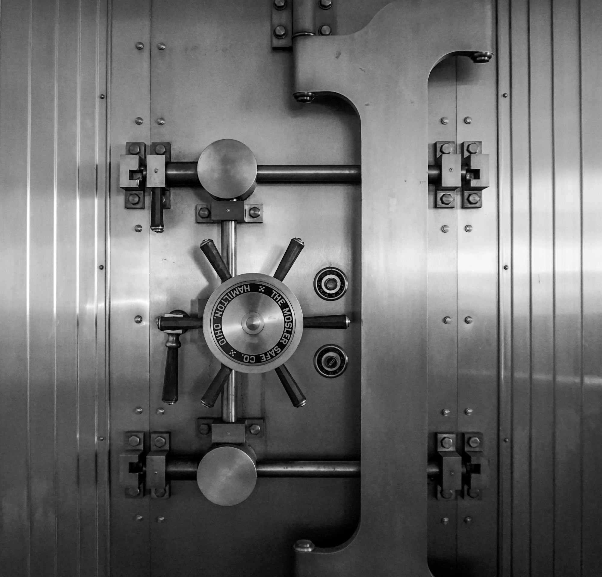 A heavy steel vault door