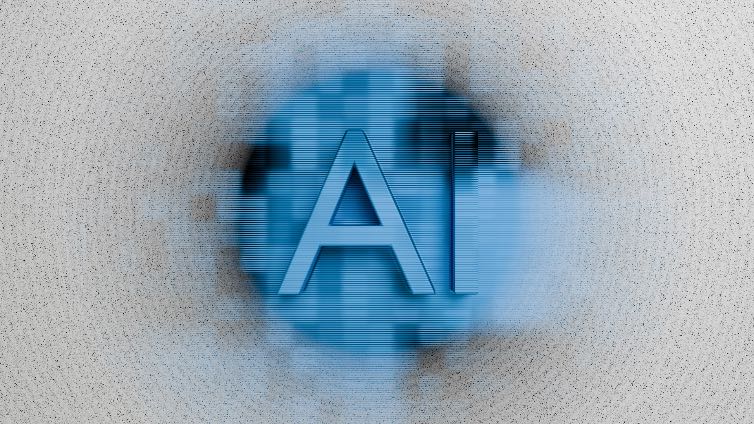 The letters AI in blue, set into a textured grey surface